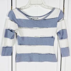 ANGELICA-VAL Designer Purple & White Striped Mesh Knit Sweater Cropped Small